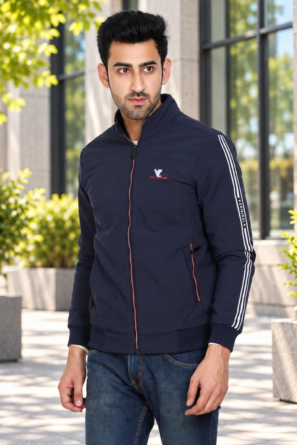 Mens Navy Full Sleeve Zipper Jacket