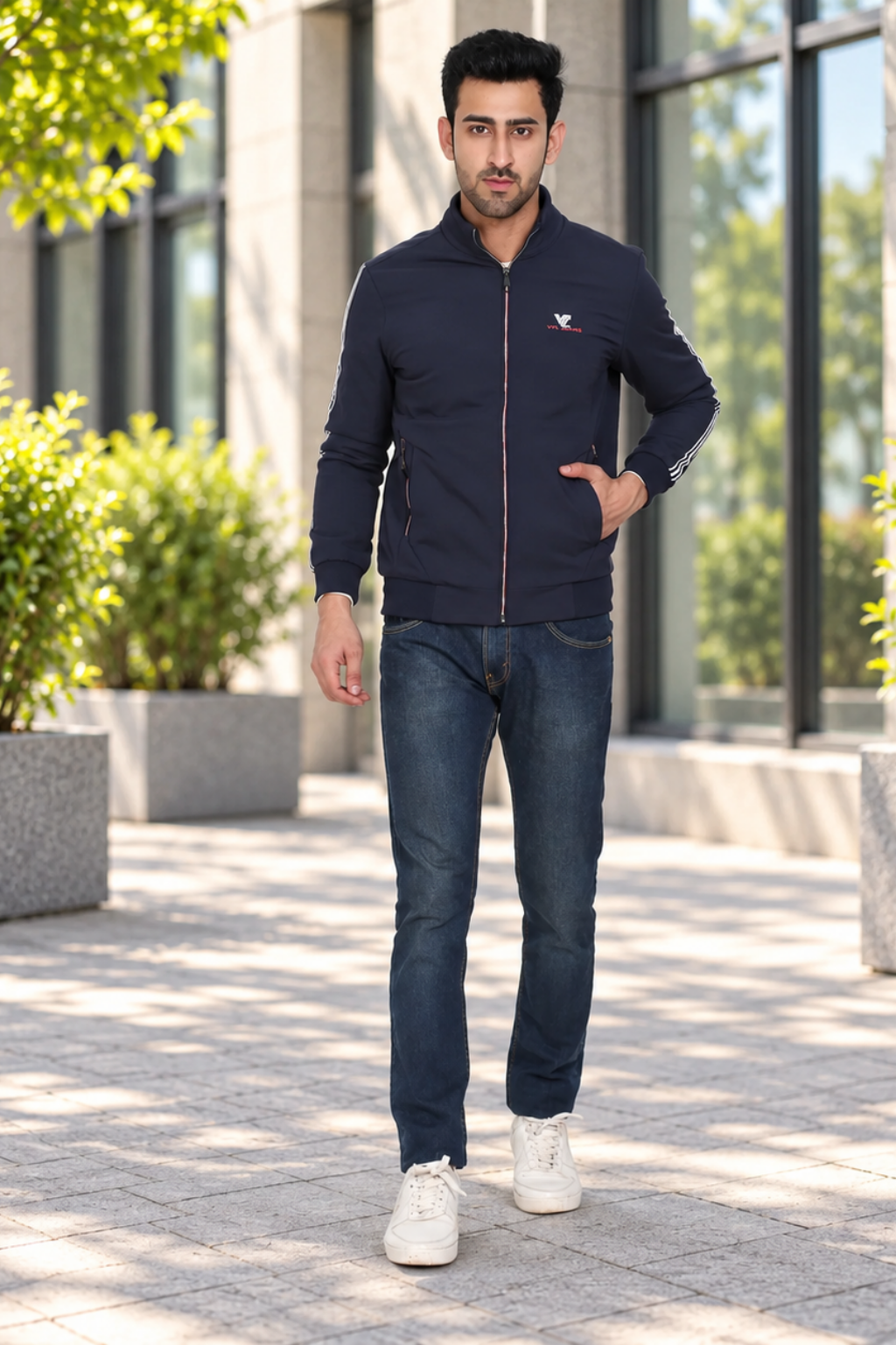 Mens Navy Full Sleeve Zipper Jacket
