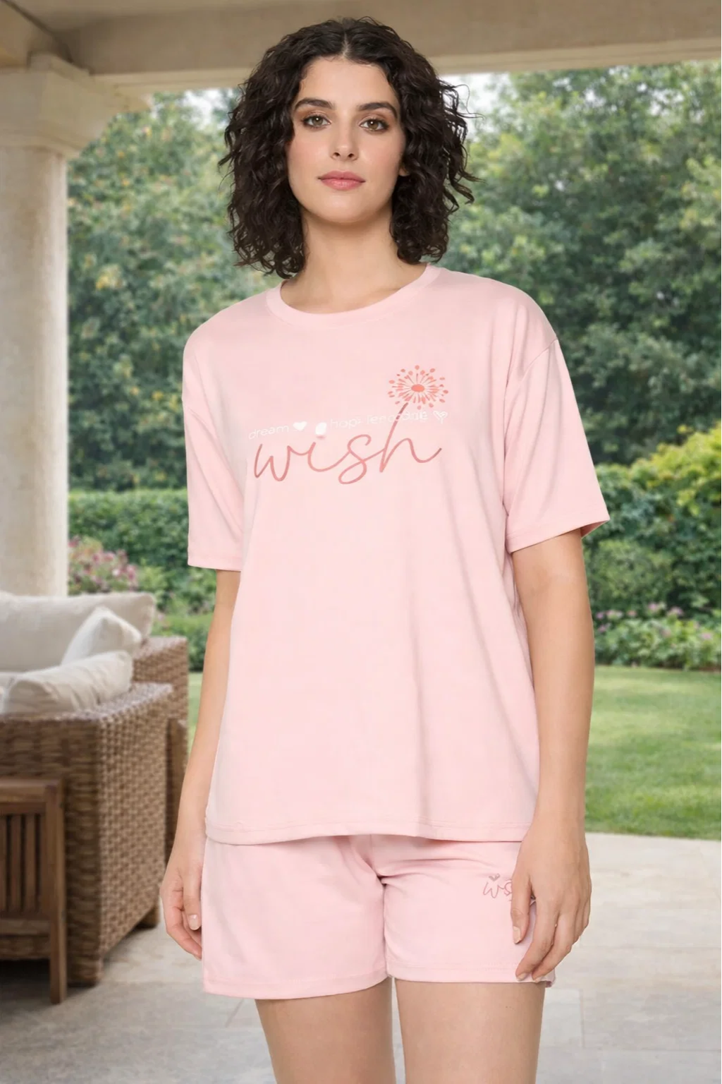 Camey Women’s Cotton Short Set – Cool & Comfy Summer Outfit | Women's Cotton Loungewear Set, Short Sleeve T-Shirt and Shorts, Peach