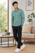 Camey Men's Plain Solid Full Sleeve Polo T-Shirt | Collared Casual Cotton Blend Tee with Chest Pocket