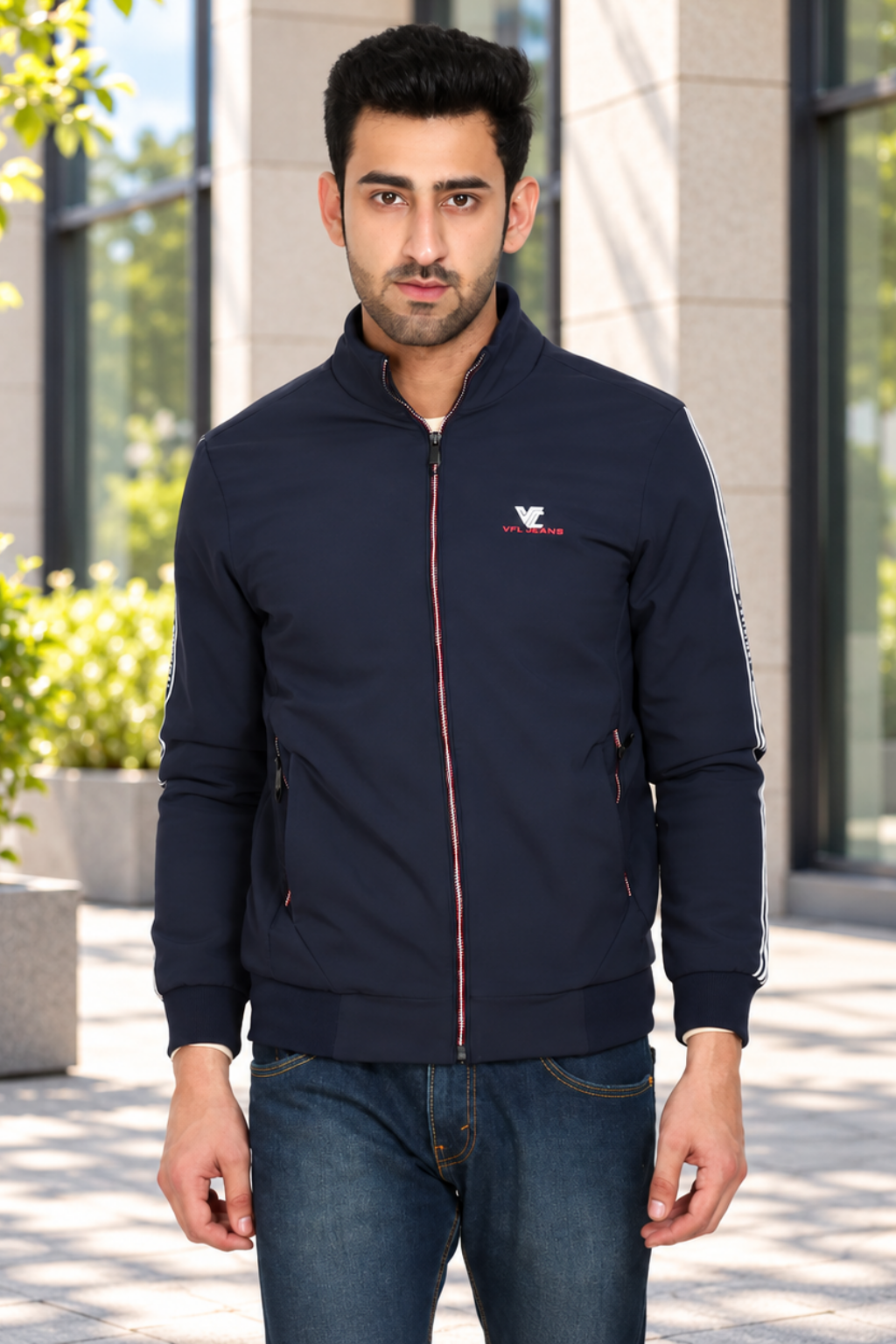 Mens Navy Full Sleeve Zipper Jacket