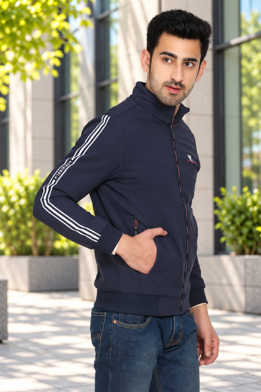 Mens Navy Full Sleeve Zipper Jacket