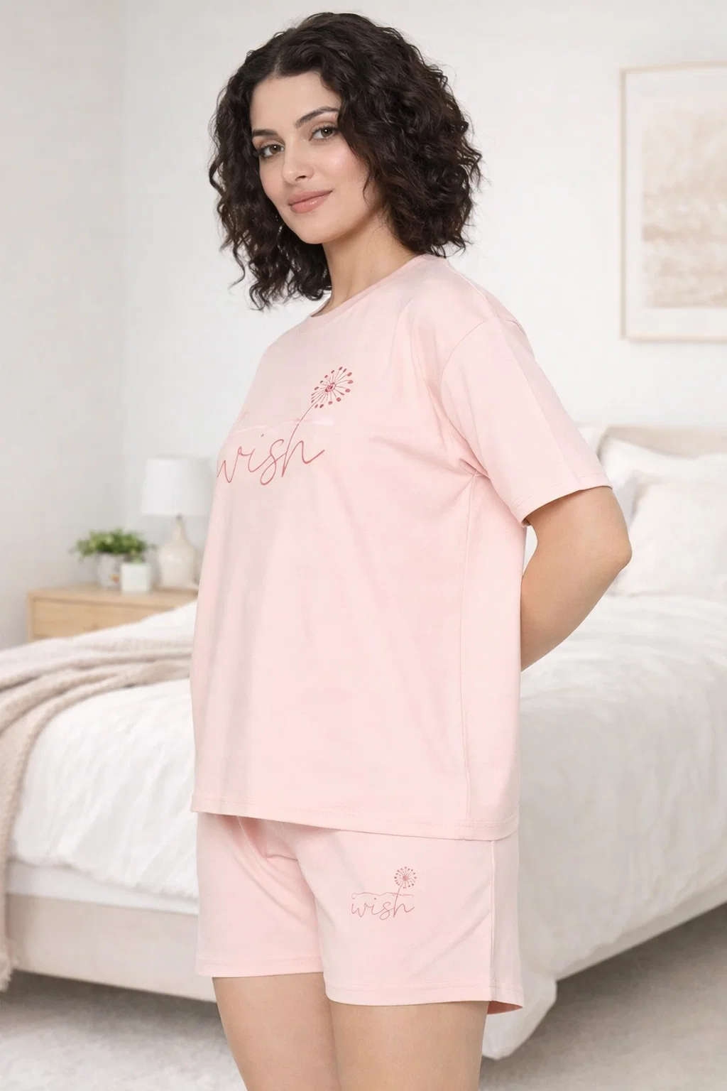 Camey Women’s Cotton Short Set – Cool & Comfy Summer Outfit | Women's Cotton Loungewear Set, Short Sleeve T-Shirt and Shorts, Peach