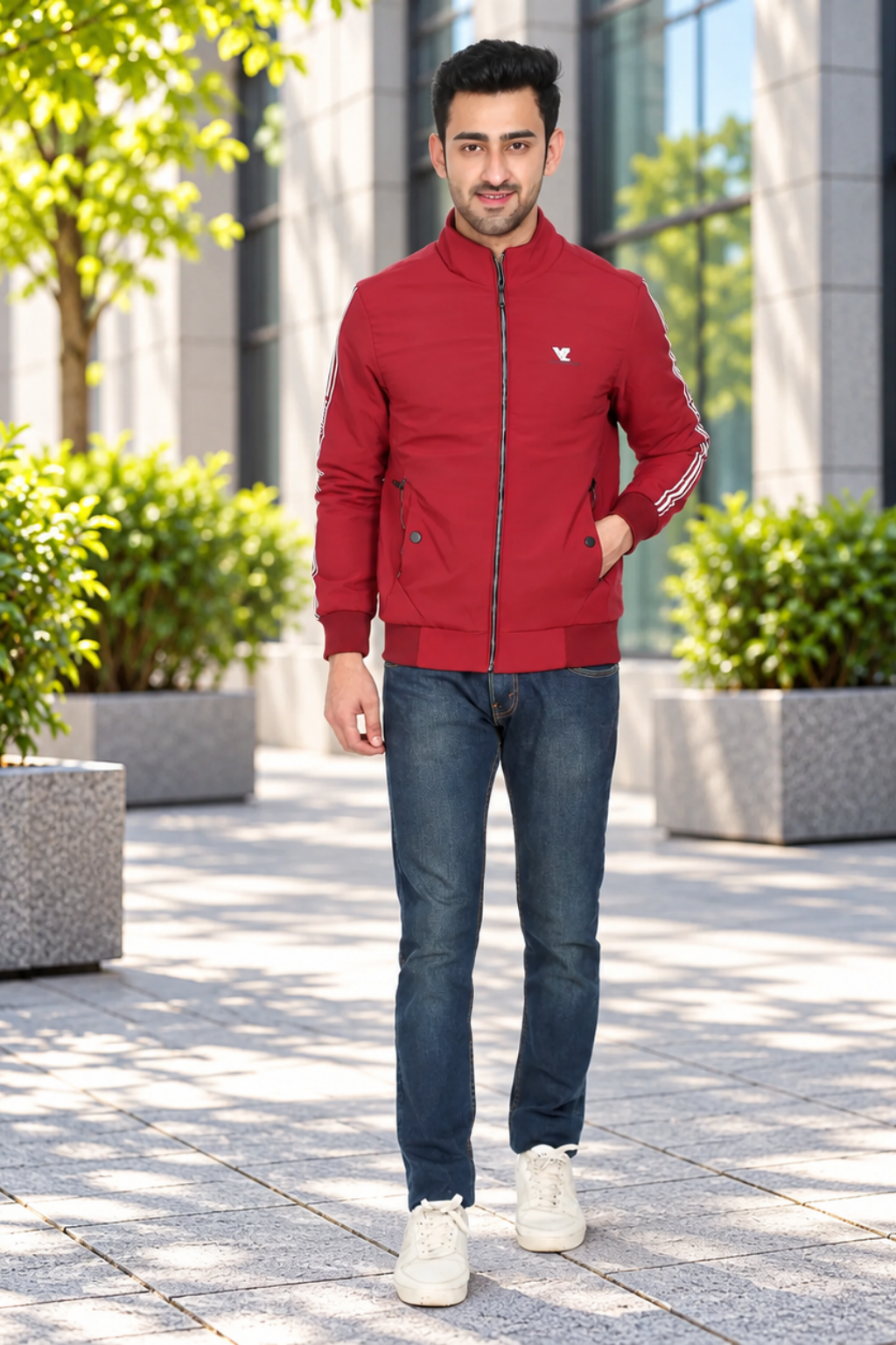 Mens Red Full Sleeve Zipper Jacket