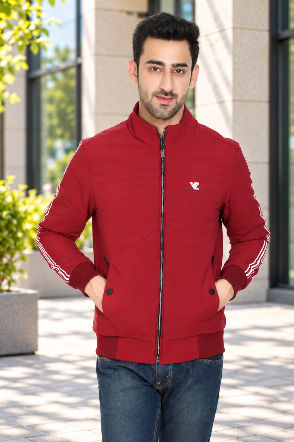 Mens Red Full Sleeve Zipper Jacket