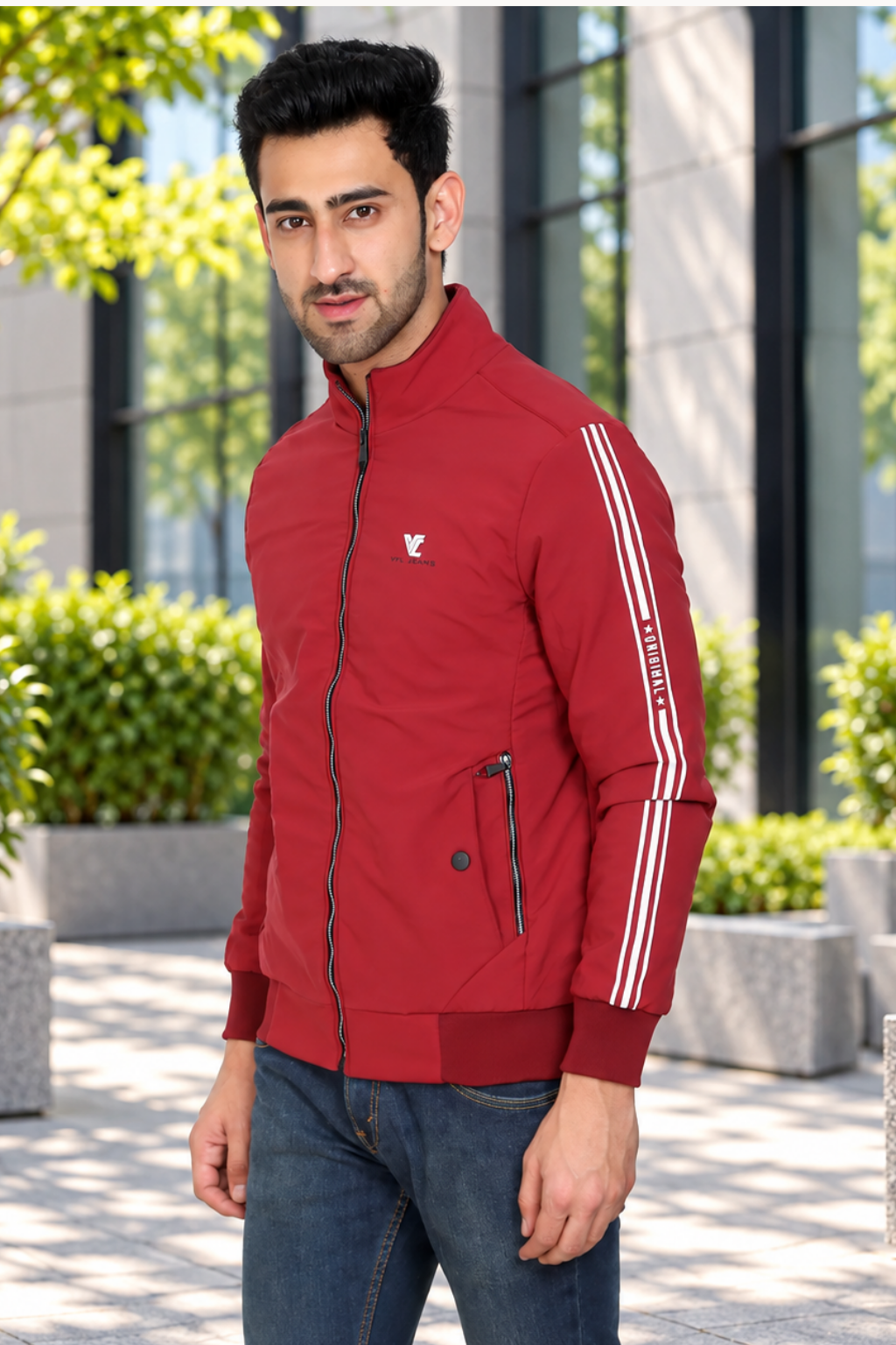 Mens Red Full Sleeve Zipper Jacket