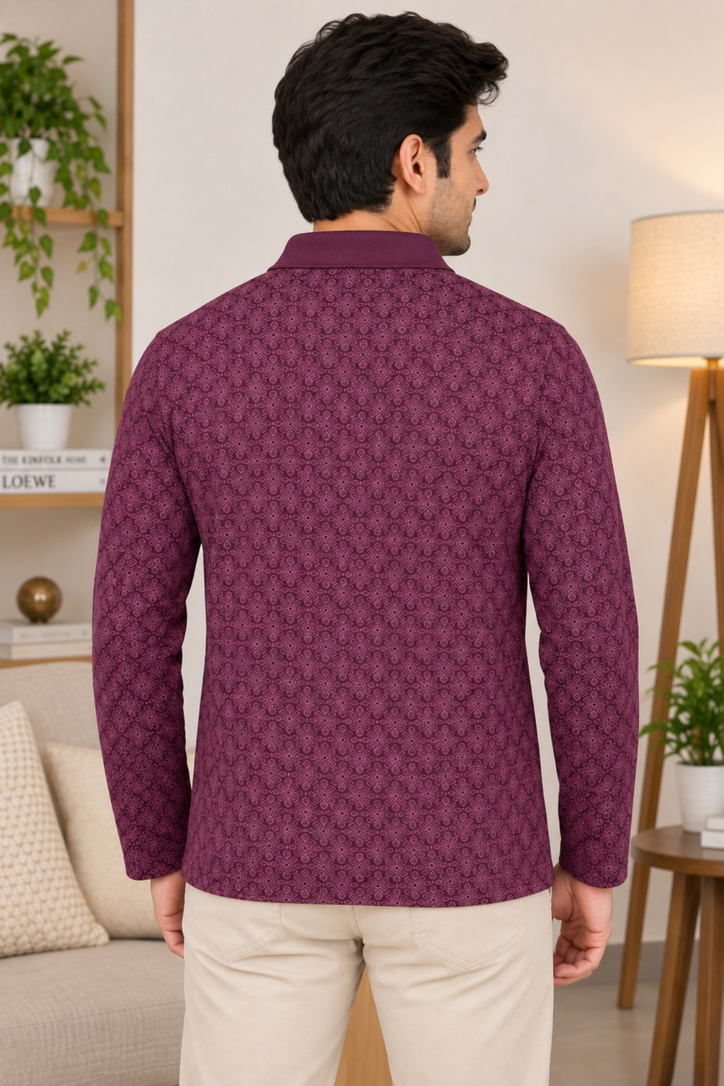 Men's Printed Full Sleeve T-Shirt For Men Polo Neck With Chest Pocket