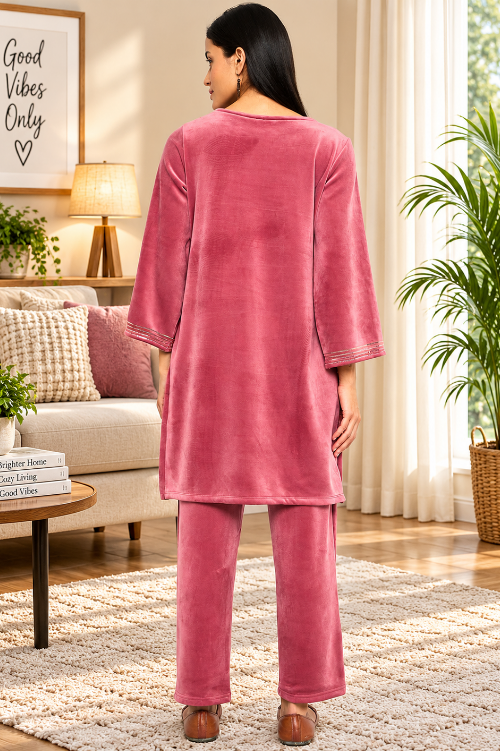 Women's Velvet Winter Kurti Set, Long Sleeves|Winter Velvet Kurti & Pajama Set