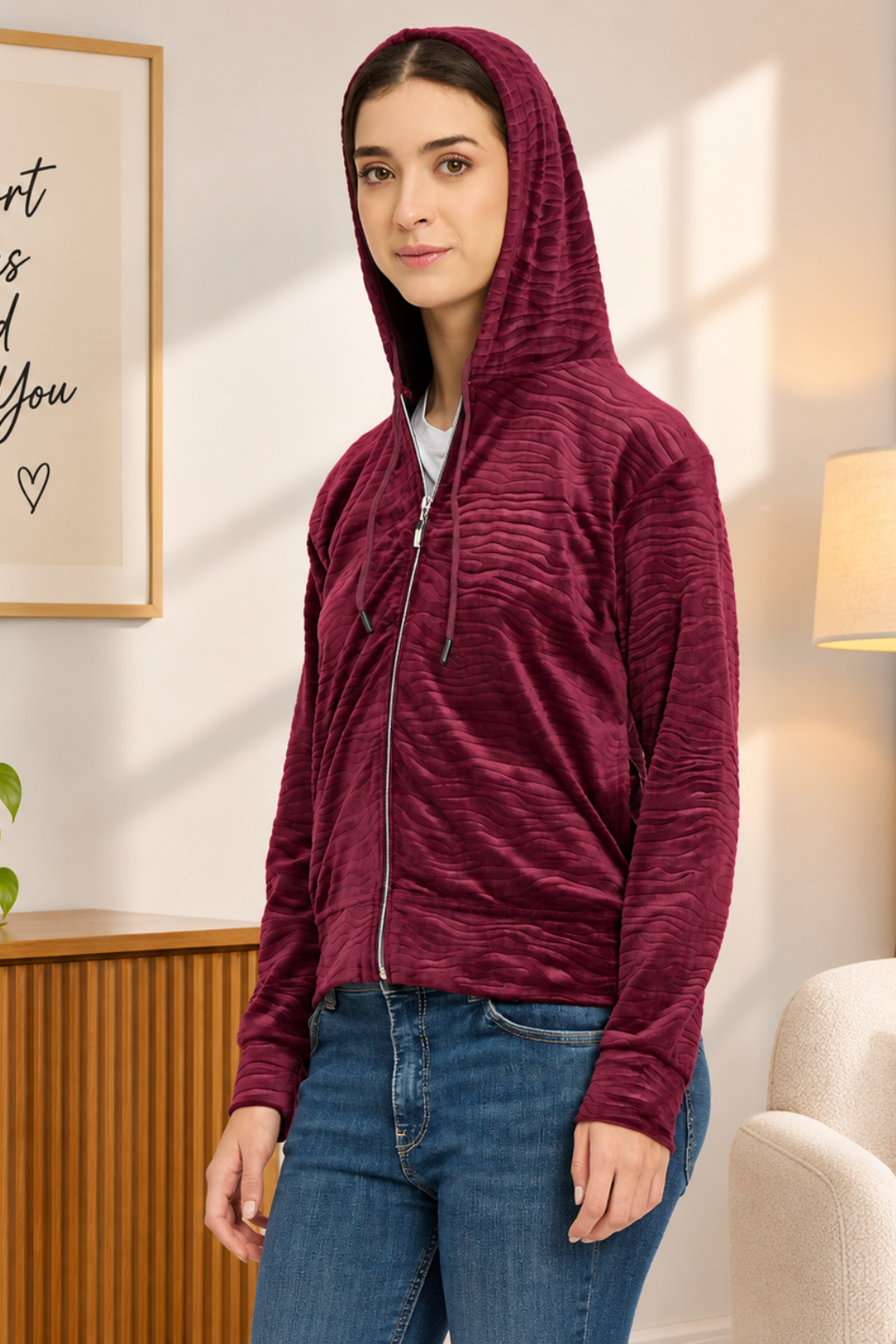 Women’s Whale Textured Zip-Up Hooded Sweatshirt