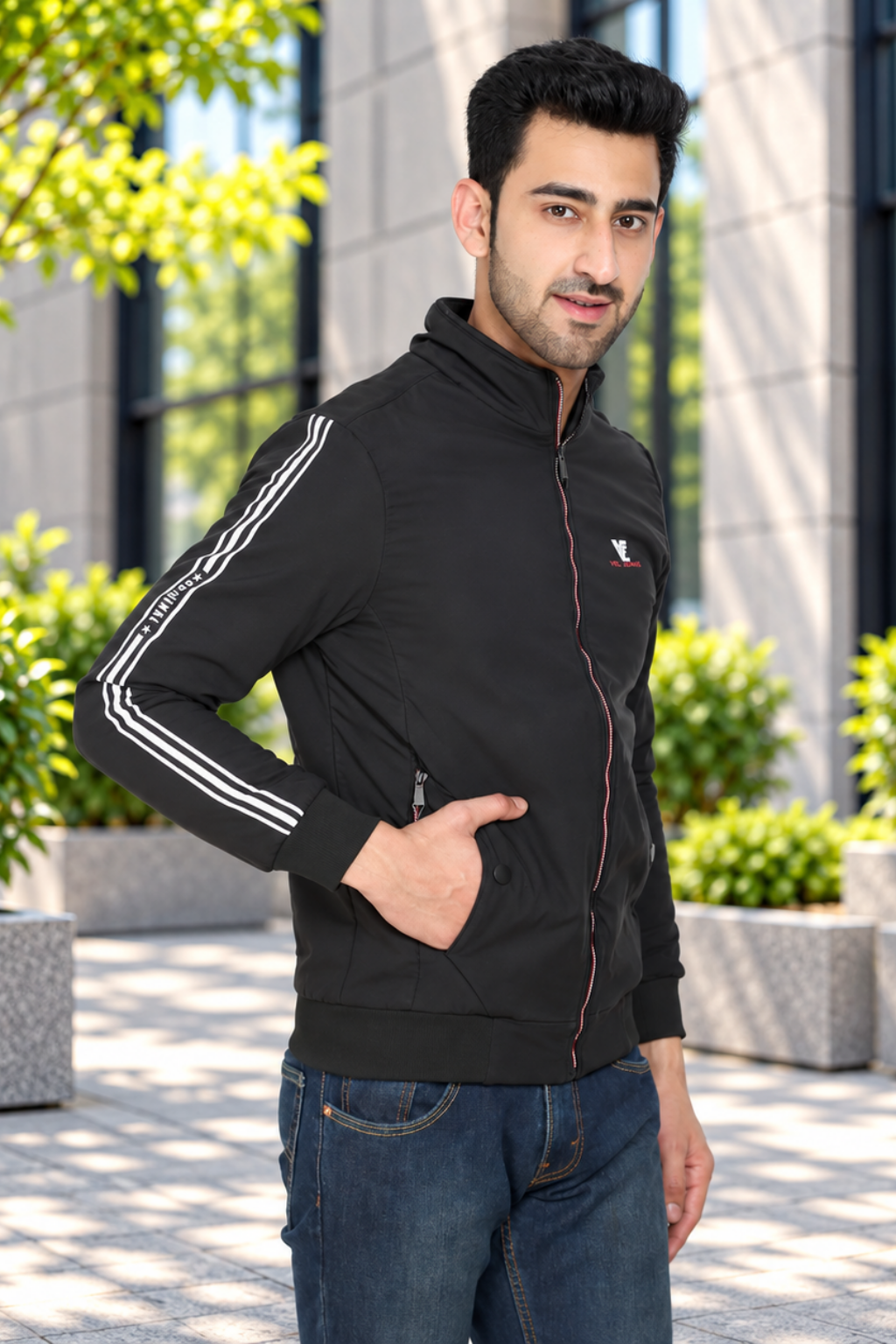 Mens Black Full Sleeve Zipper Jacket