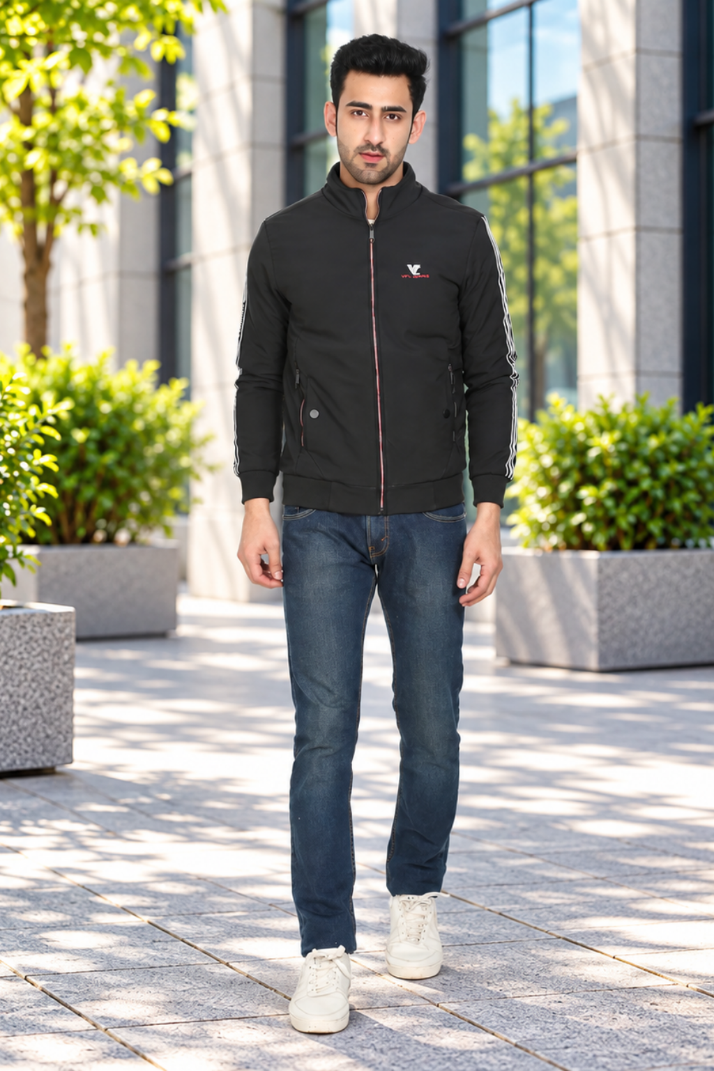 Mens Black Full Sleeve Zipper Jacket