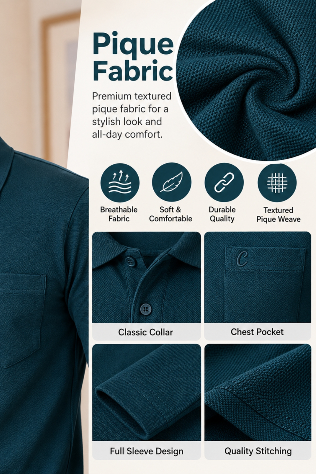 Men's Matty Polo T-Shirt For Men with Pocket | Full Sleeve T-Shirt For Men