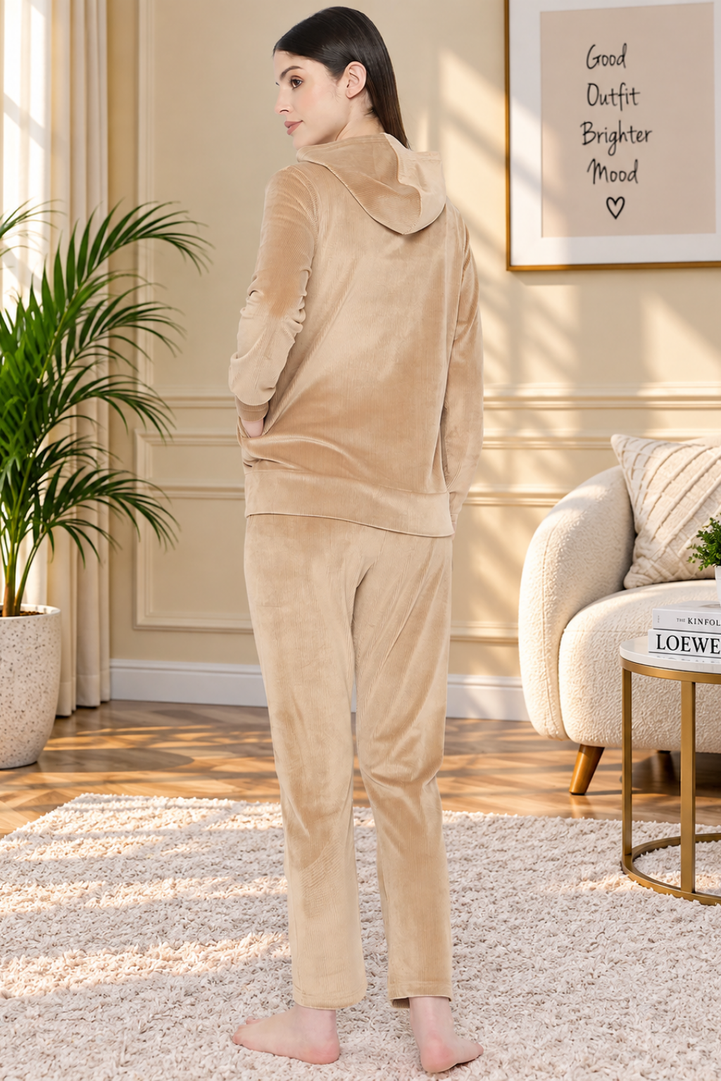 Women's Winter Full Sleeve Top and Pajama Pants Regular Fit Night Suit Hooded Top and Pyjama Set Ladies Night Dress