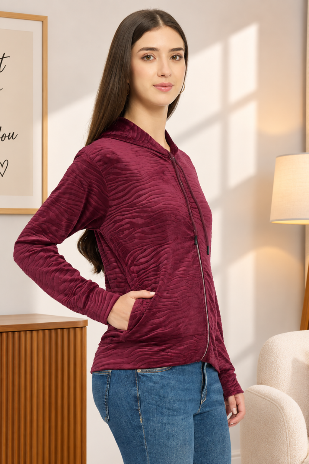 Women’s Whale Textured Zip-Up Hooded Sweatshirt