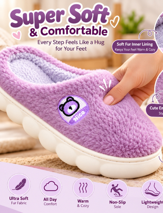 Camey Women’s Plush Indoor Slippers with Cute Prints | Soft Winter Slippers