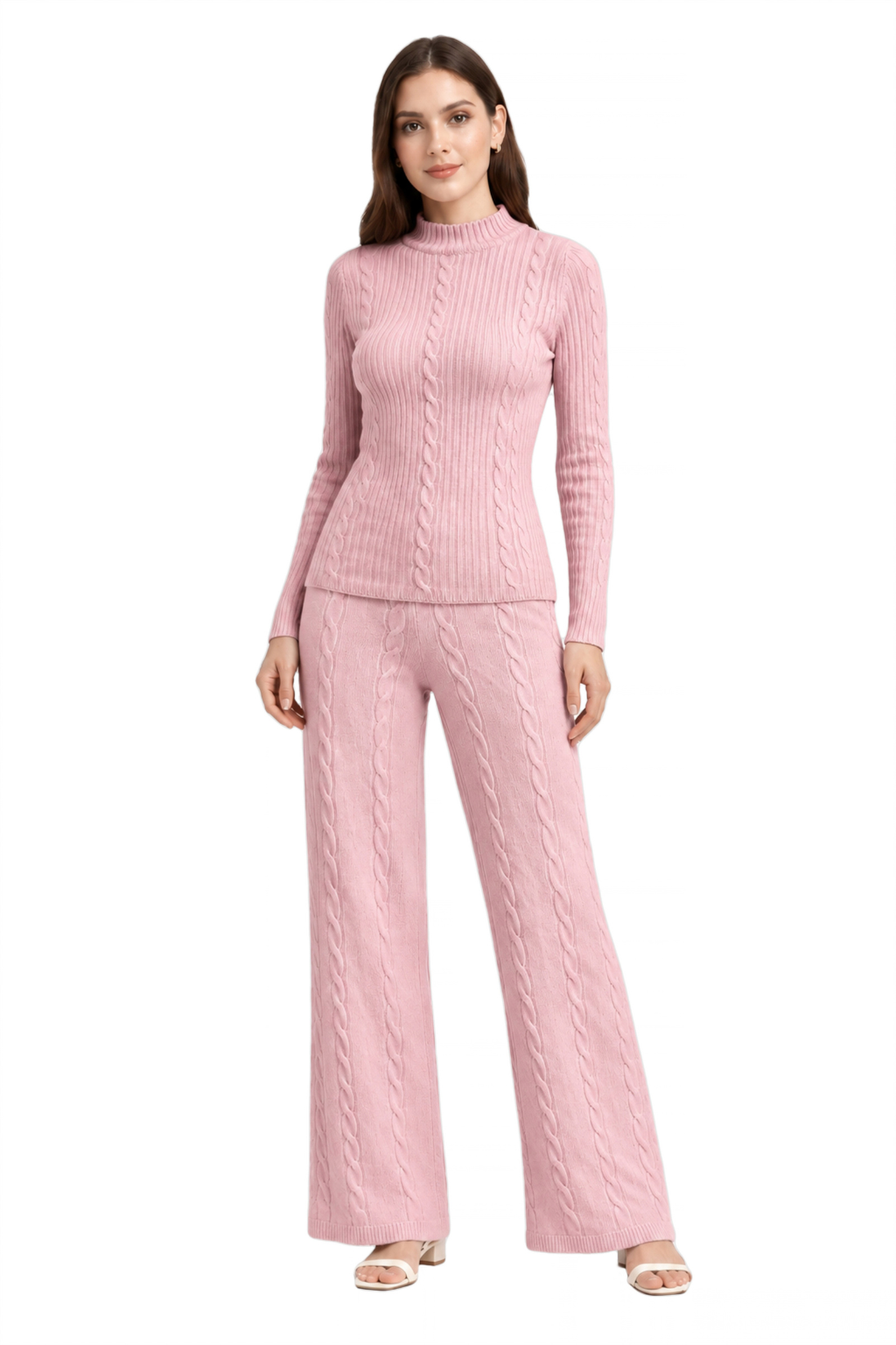 Camey Women Woolen Lounge Wear Set | Full Sleeve with Wide Leg Pants | Soft Warm Winter Co-Ord Set