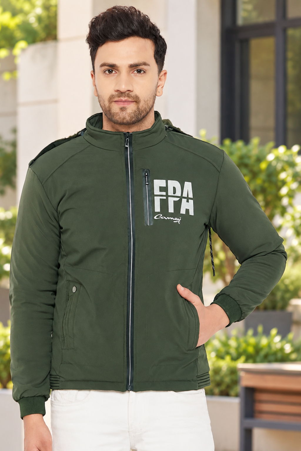 Mens Dark Green Full Sleeve Solid Jacket