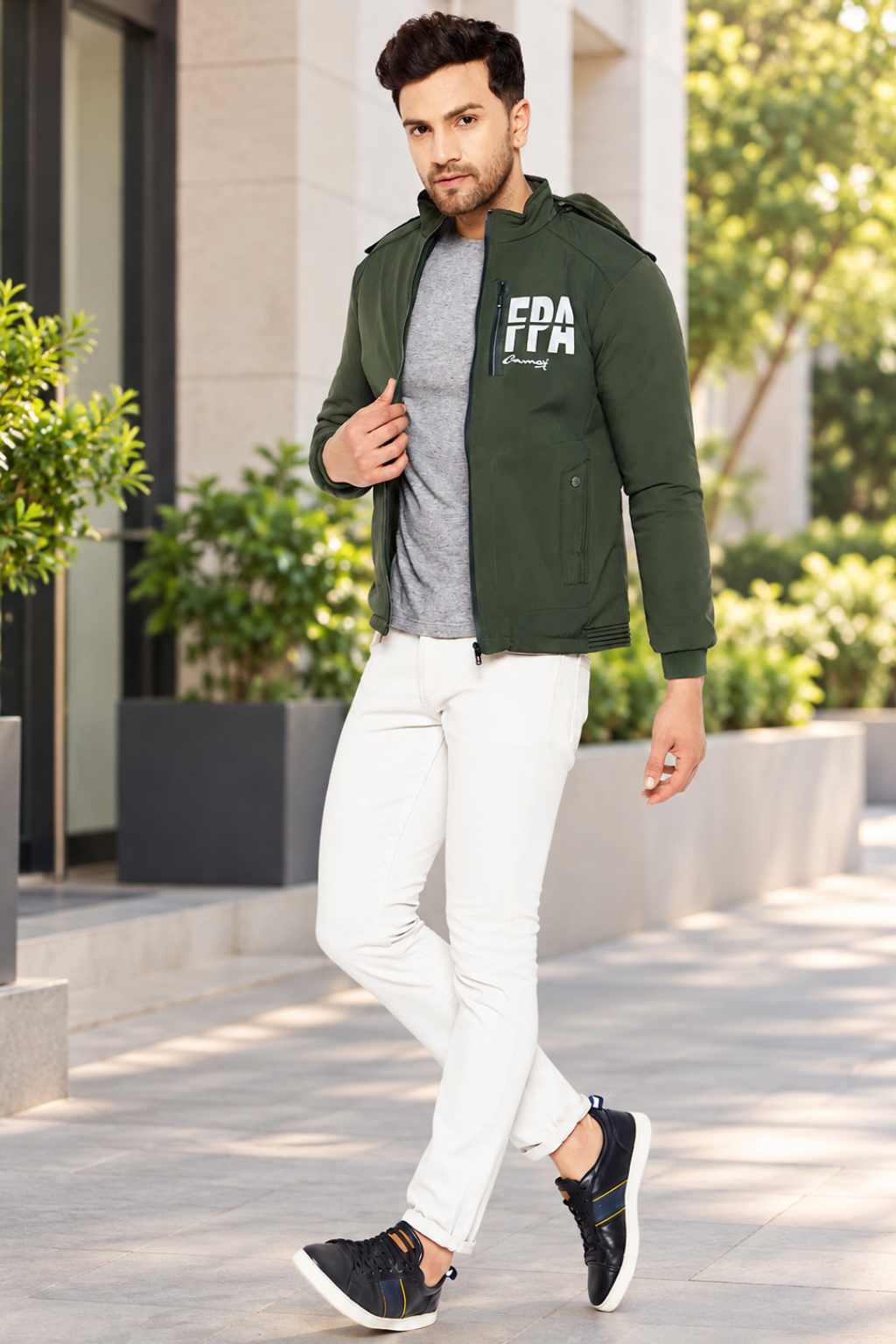 Mens Dark Green Full Sleeve Solid Jacket