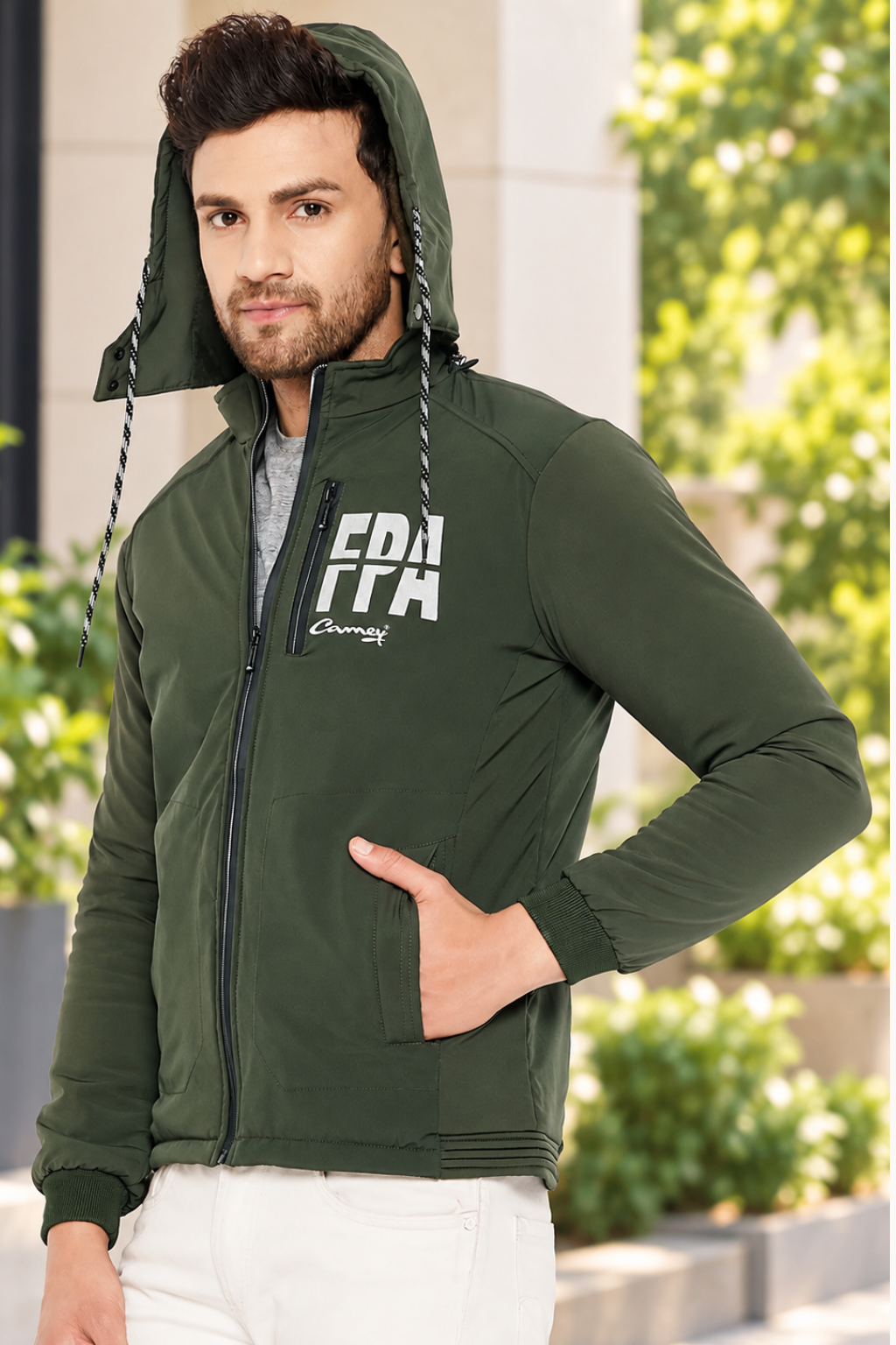 Mens Dark Green Full Sleeve Solid Jacket