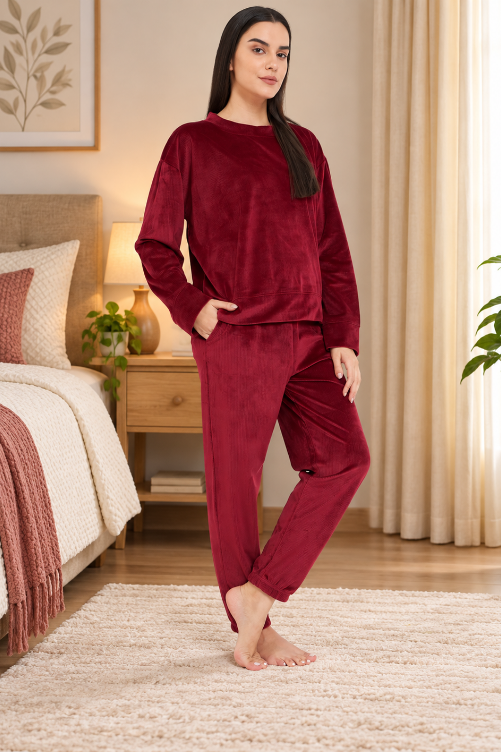 Women Winter Night Suit Full Sleeve Top and Jogger With 2 side pockets