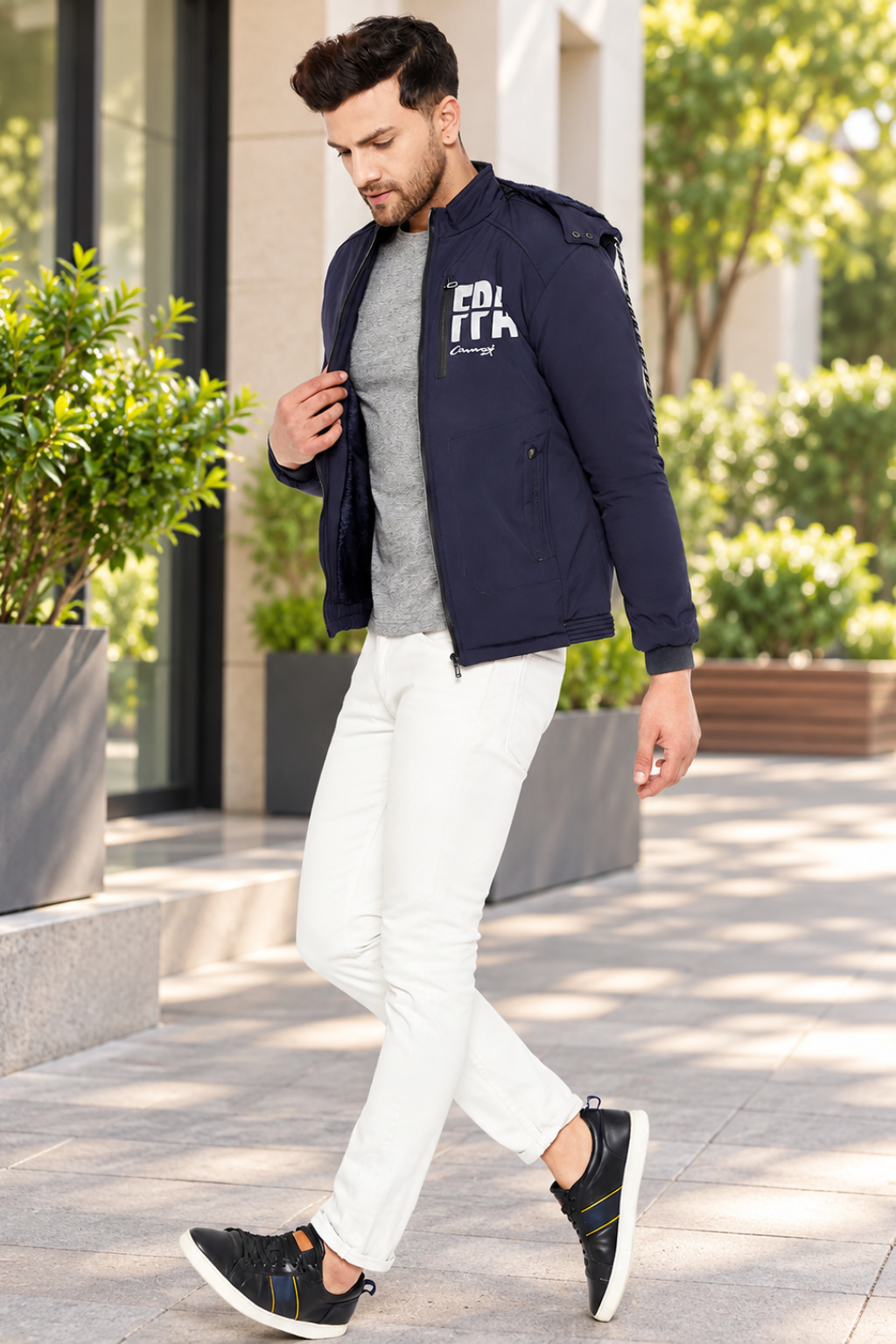 Mens Navy Full Sleeve Solid Jacket