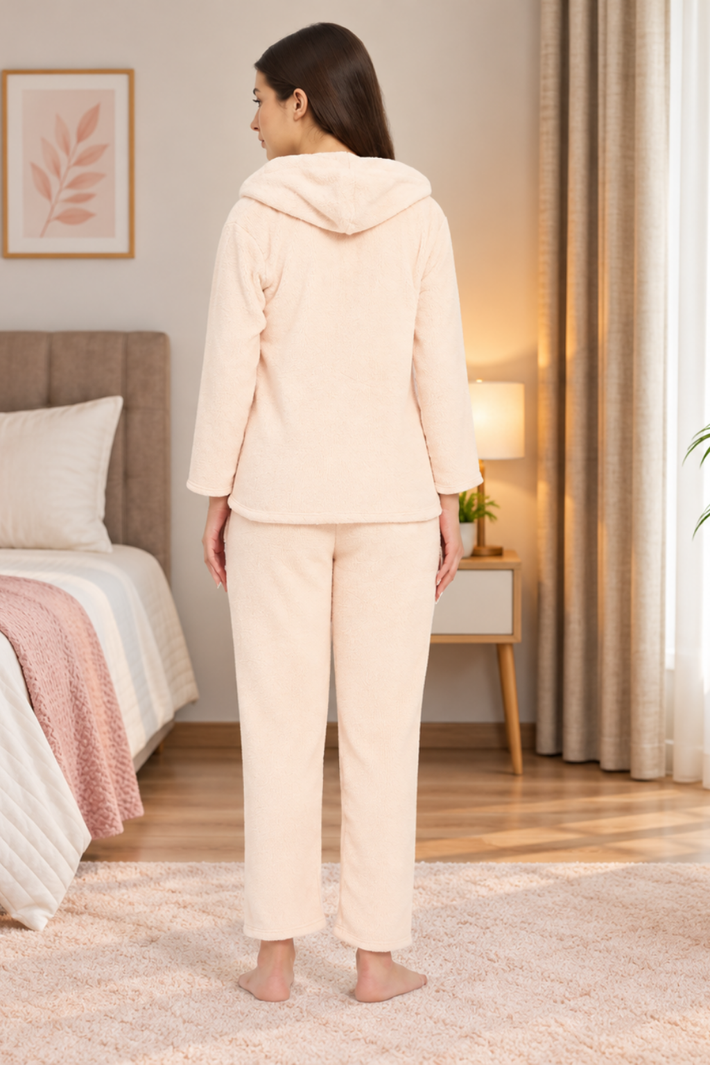 Women Winter Full Sleeve Jacquard Zipper Hoody Nightsuit