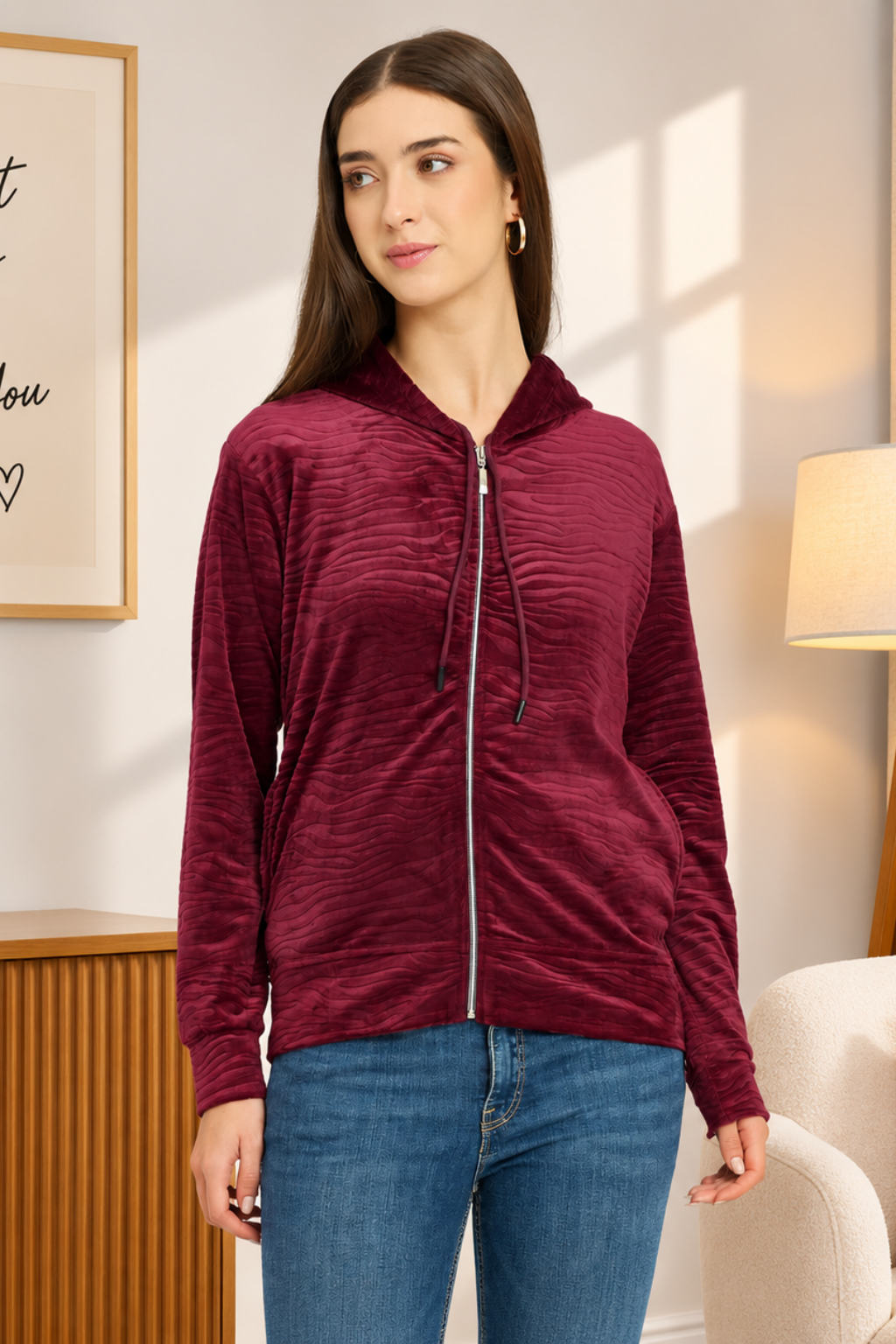 Women’s Whale Textured Zip-Up Hooded Sweatshirt
