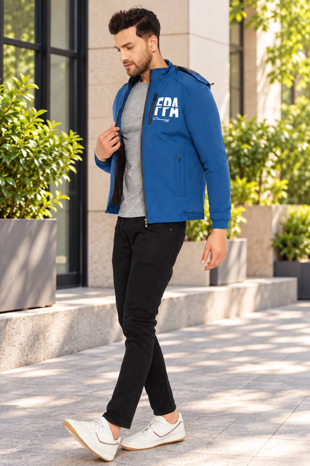 Mens Blue Full Sleeve Solid Jacket