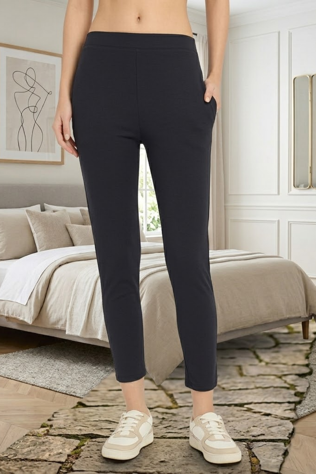 Women Narrow Pant, Navy Blue