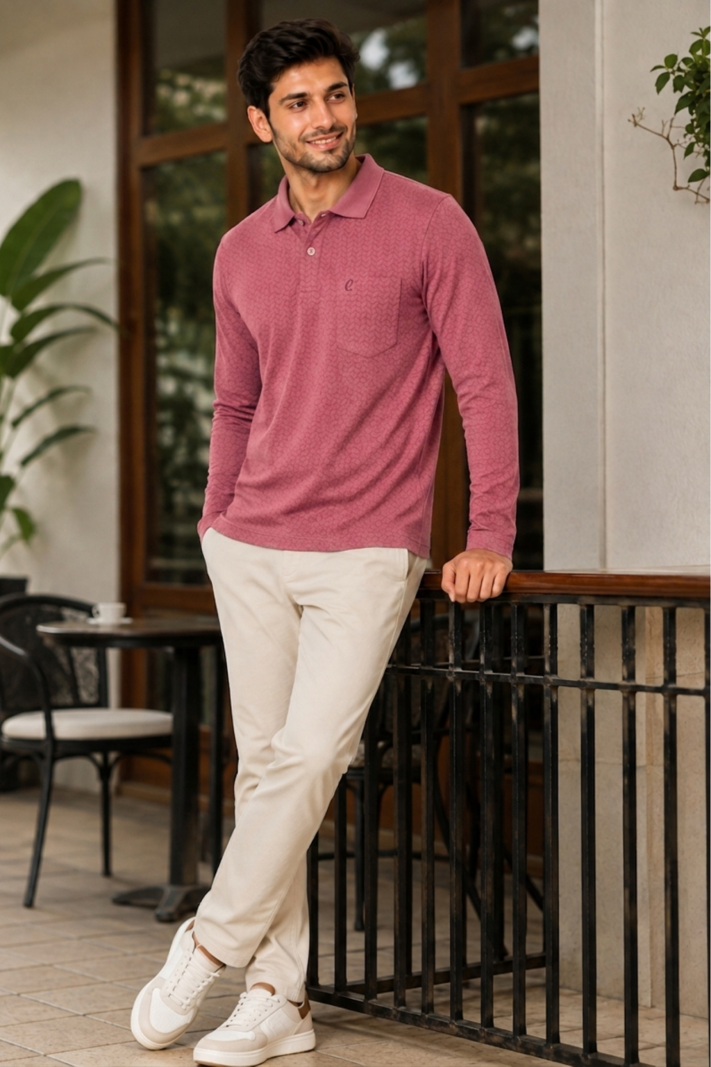 Camey Men's Printed Full Sleeve Polo T-Shirt For Men with Chest Pocket