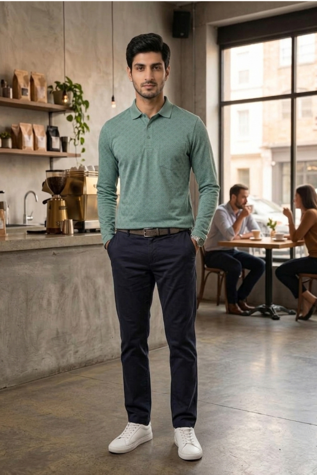 Camey Men's Printed Full Sleeve Polo T-Shirt For Men with Chest Pocket
