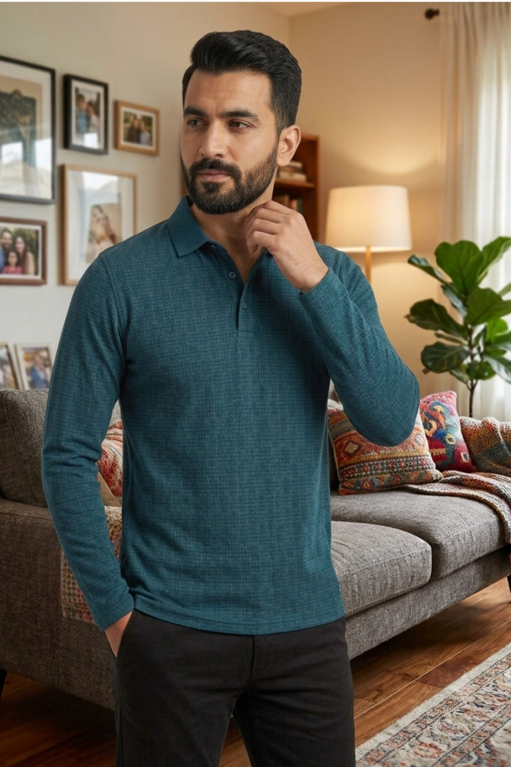 Camey Men's Printed Full Sleeve Polo T-Shirt For Men with Chest Pocket