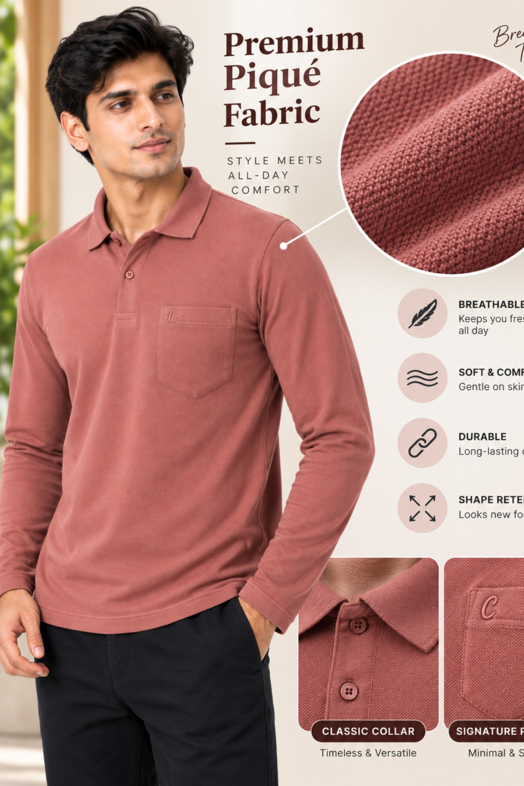 Men's Matty Polo T-Shirt For Men with Pocket | Regular Fit | Full Sleeve Casual T-Shirt For Men