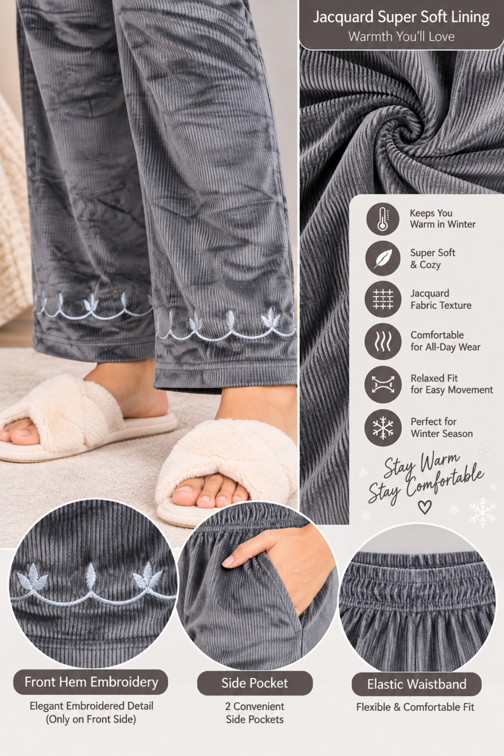 Women’s Jacquard Super Soft Lining Embroidered Pajama