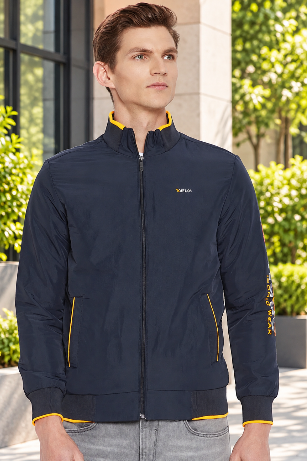 Mens Navy Full Sleeve Zipper Jacket