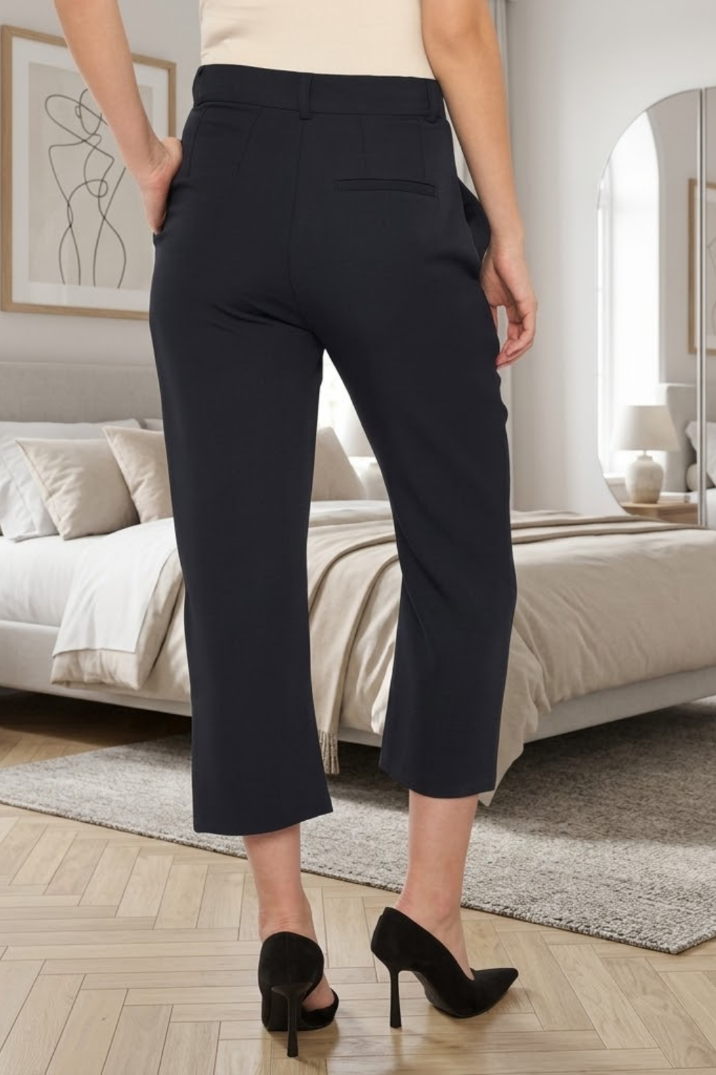 Women's Cropped Trousers, Navy Blue