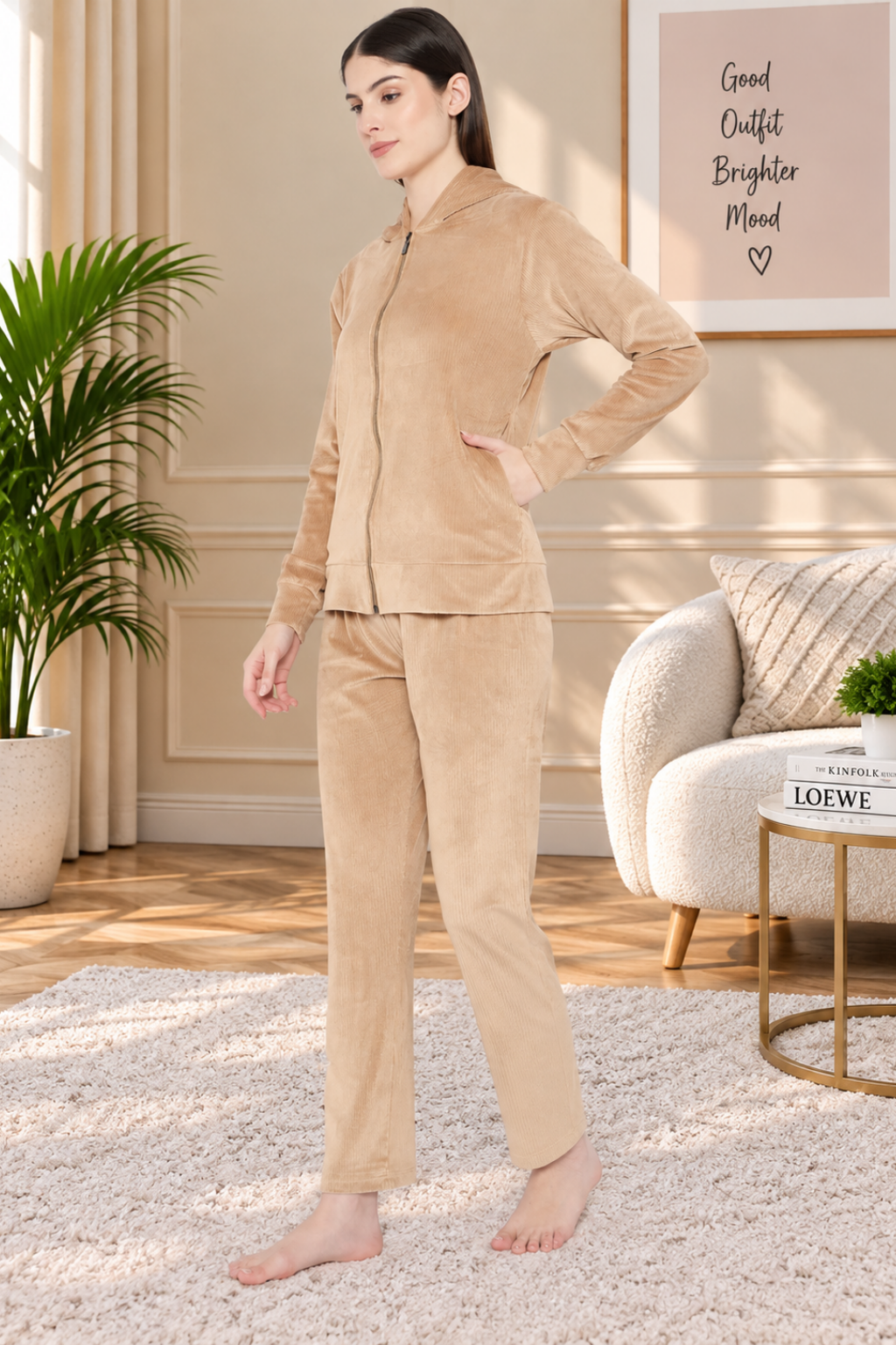 Women's Winter Full Sleeve Top and Pajama Pants Regular Fit Night Suit Hooded Top and Pyjama Set Ladies Night Dress