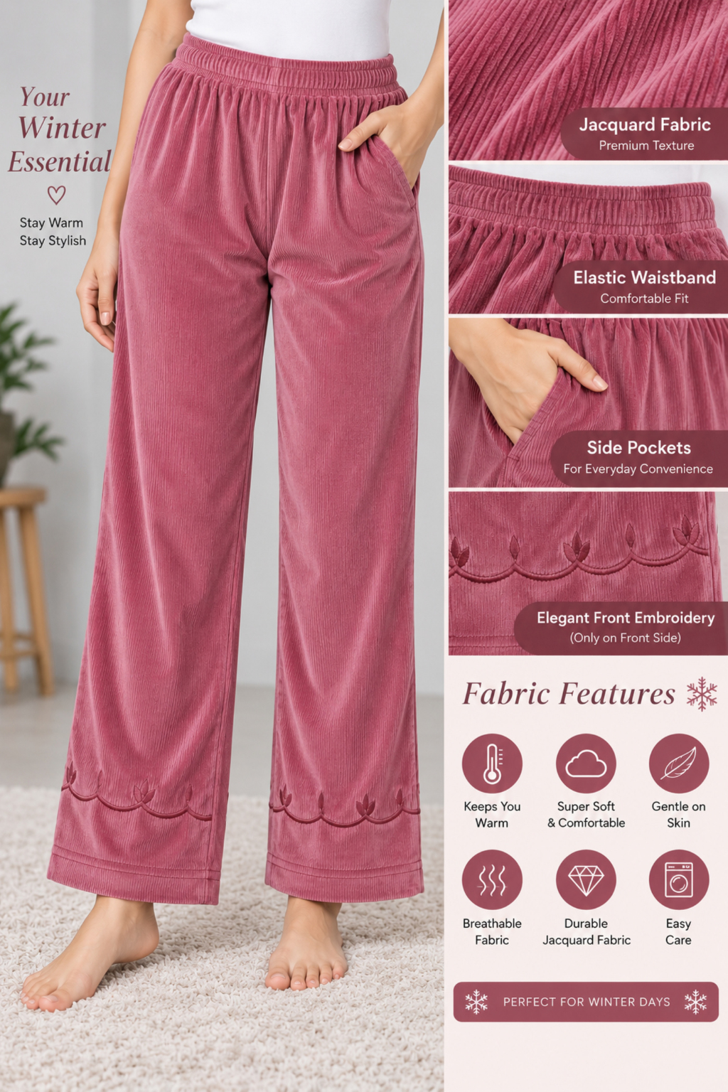 Women’s Jacquard Super Soft Lining Embroidered Pajama