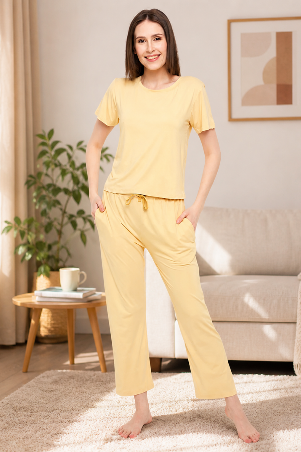 Night Suit Crop tshirt & pyjama Set for Women