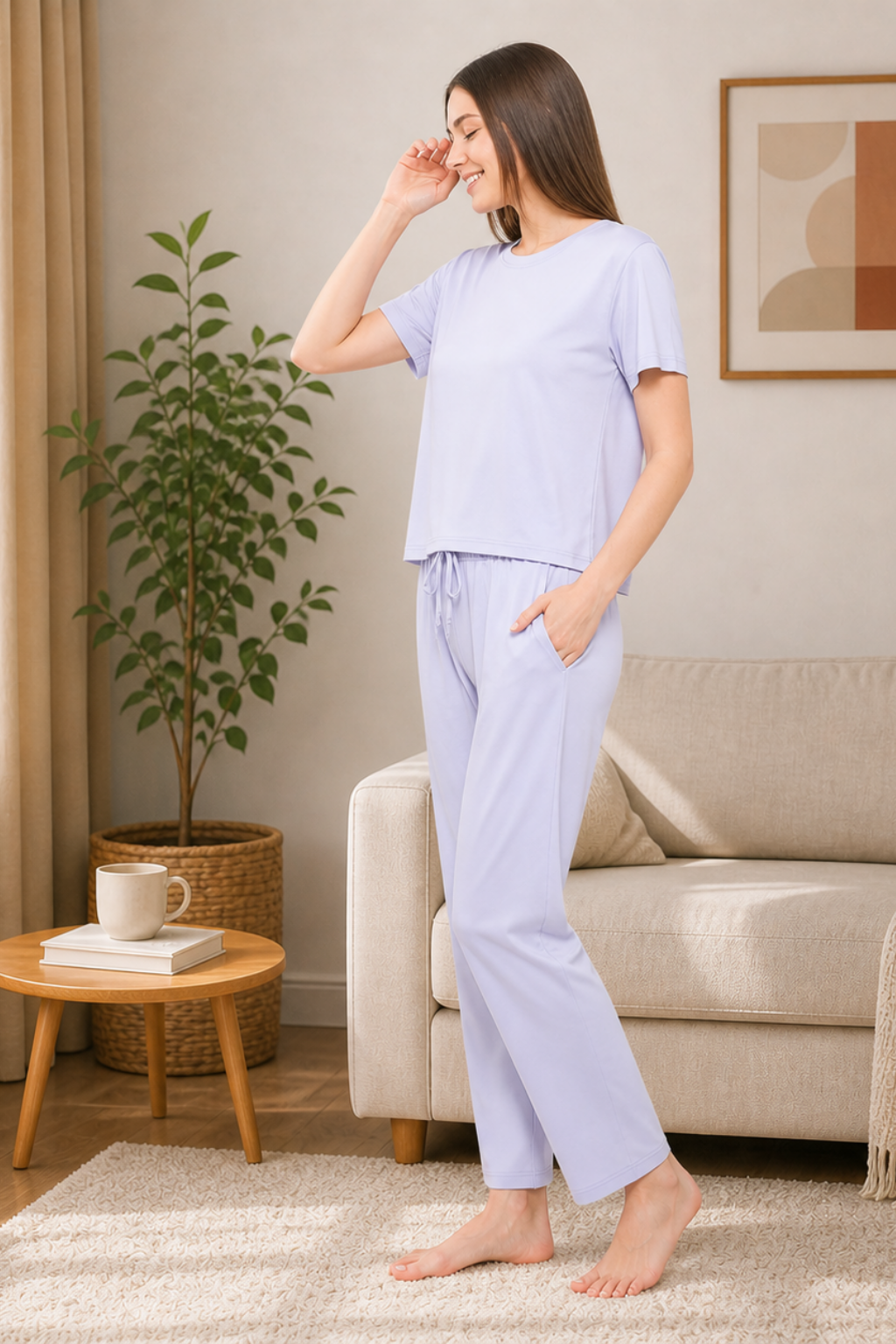 Night Suit Crop tshirt & pyjama Set for Women