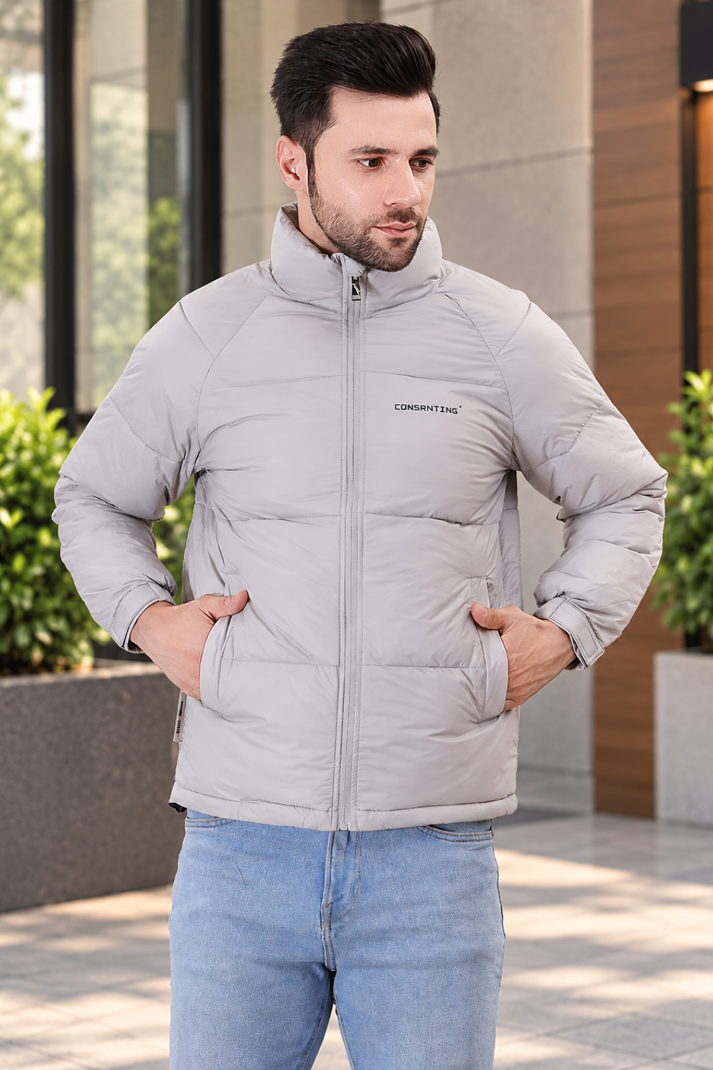 Men's Stand Collar Puffer Jacket for winter