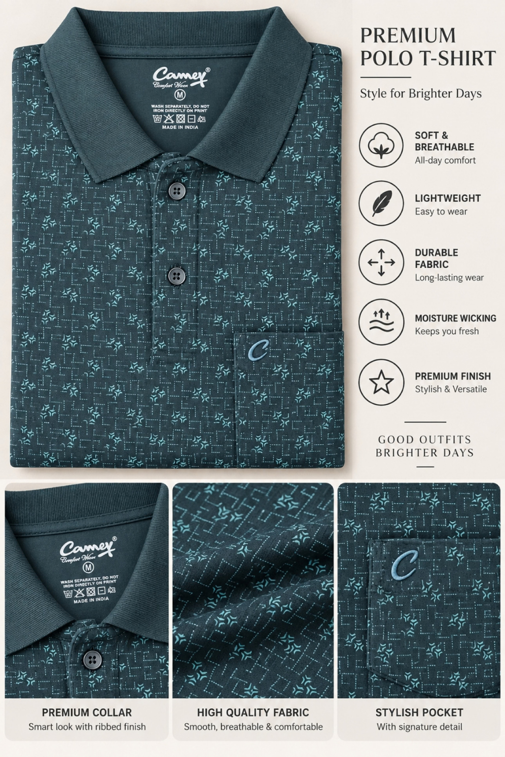 Men's Printed Full Sleeve T-Shirt For Men Polo Neck With Chest Pocket