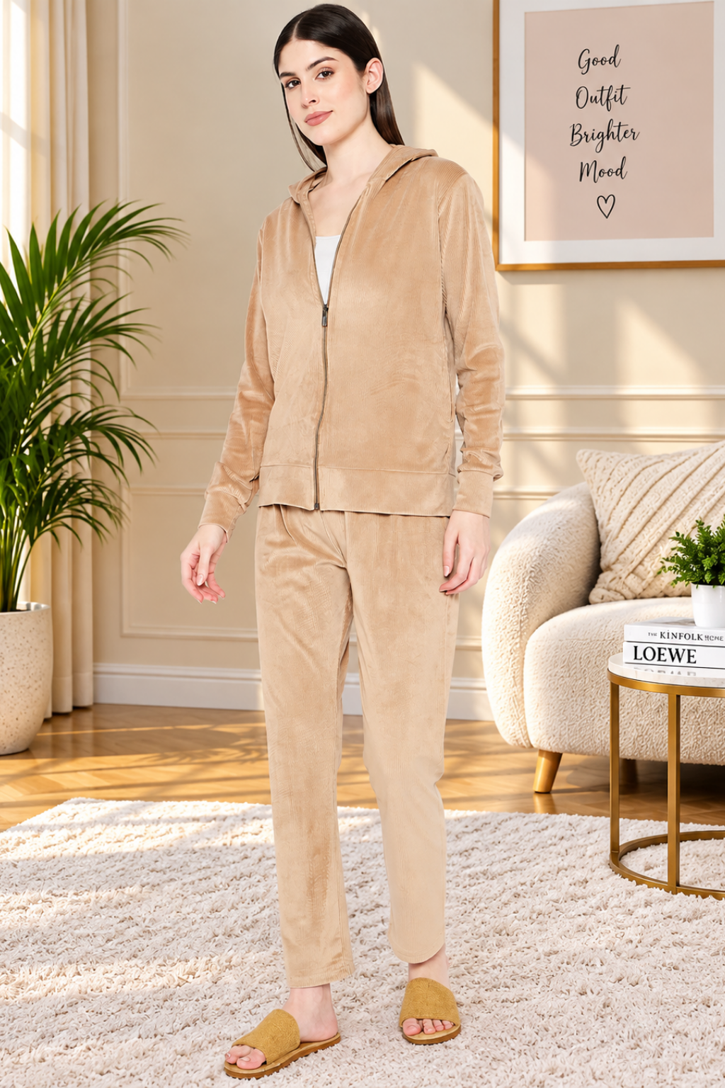 Women's Winter Full Sleeve Top and Pajama Pants Regular Fit Night Suit Hooded Top and Pyjama Set Ladies Night Dress
