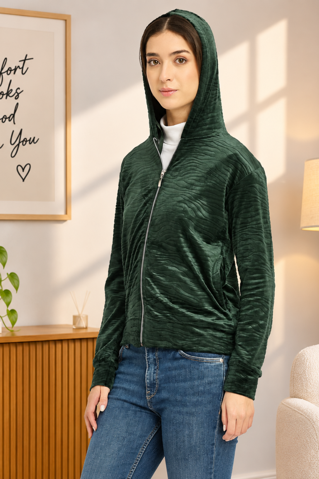 Women’s Whale Textured Zip-Up Hooded Sweatshirt