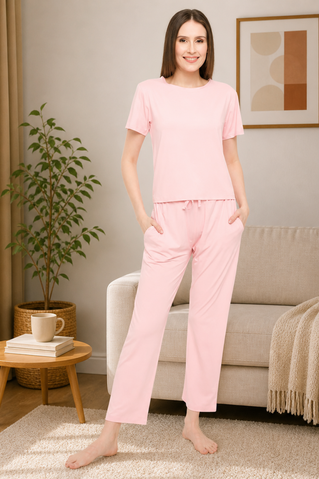 Night Suit Crop tshirt & pyjama Set for Women