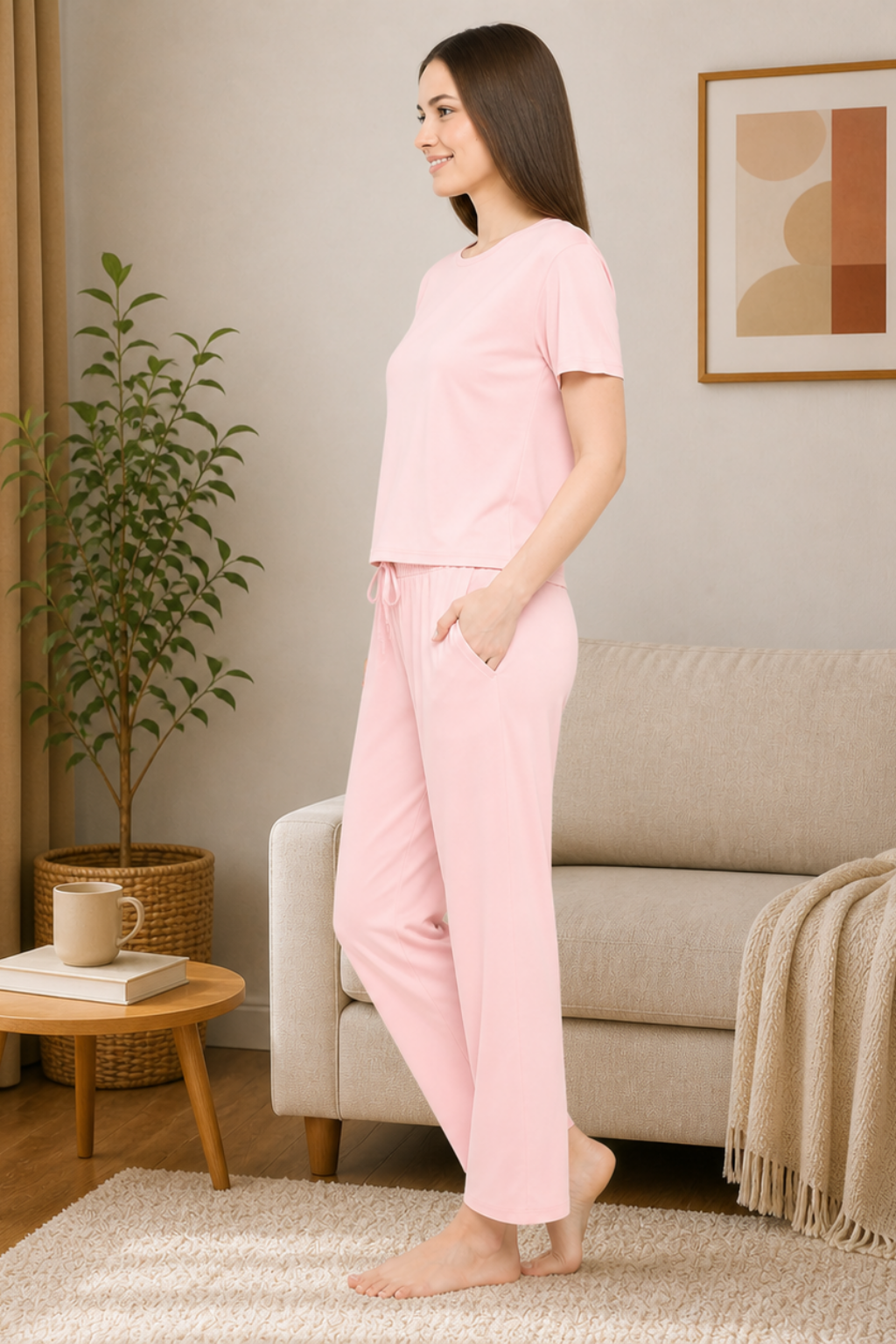 Night Suit Crop tshirt & pyjama Set for Women
