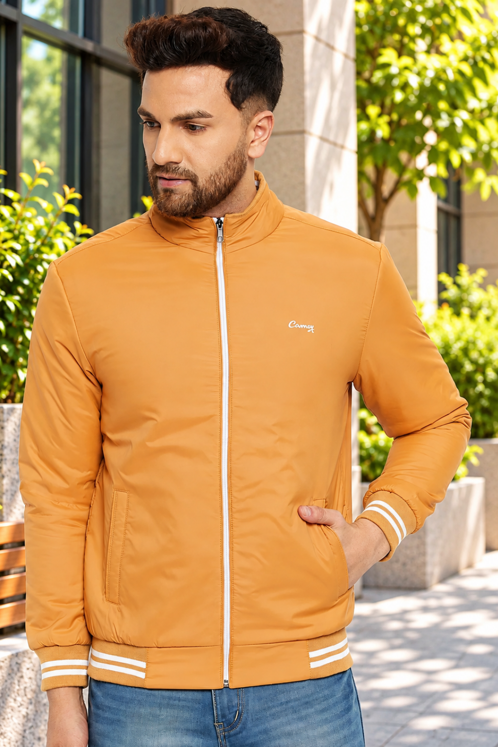 Mens Mustard Full Sleeve Zipper Jackets