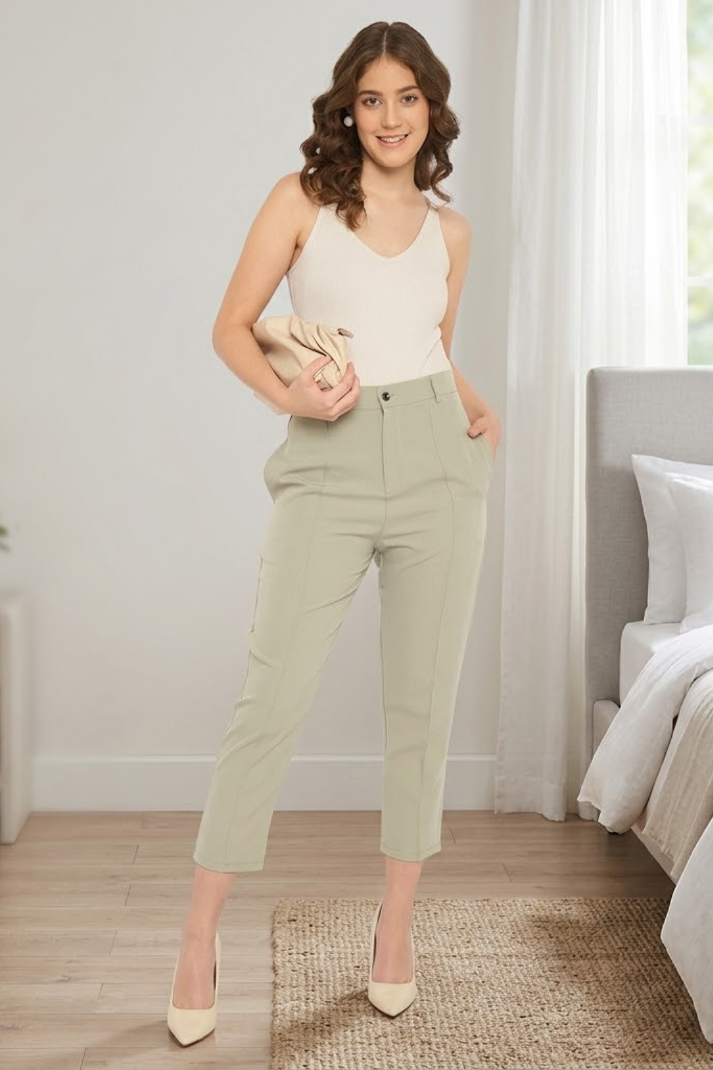 Women's Cropped Trousers, Light Green