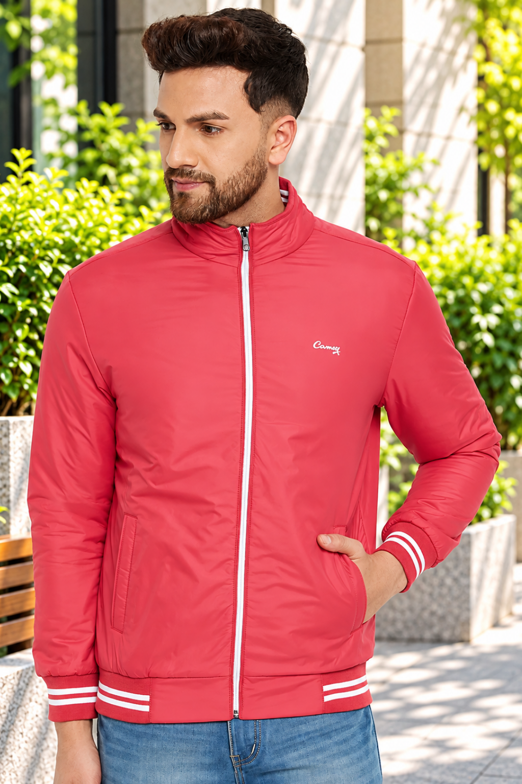 Mens Red Full Sleeve Zipper Jackets