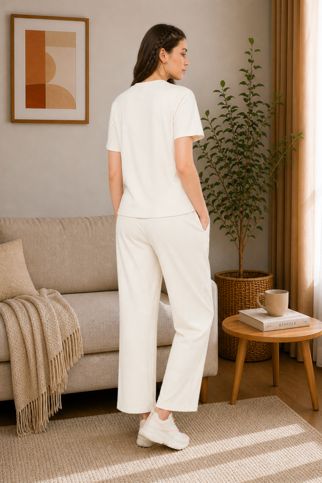 Cream Night Suit Set for Women